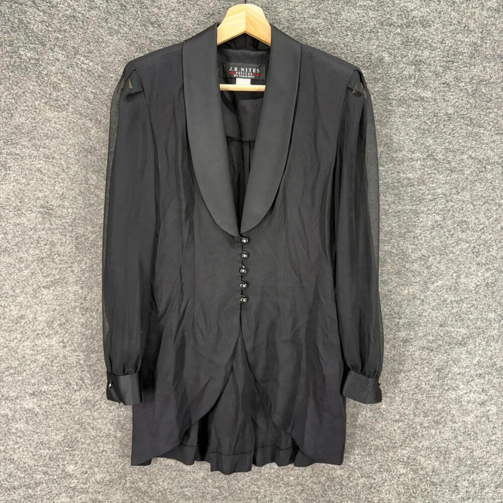 J.R. Nites Blazer Women 7/8 Black Button Up Collared Long Sleeve Rayon Classic